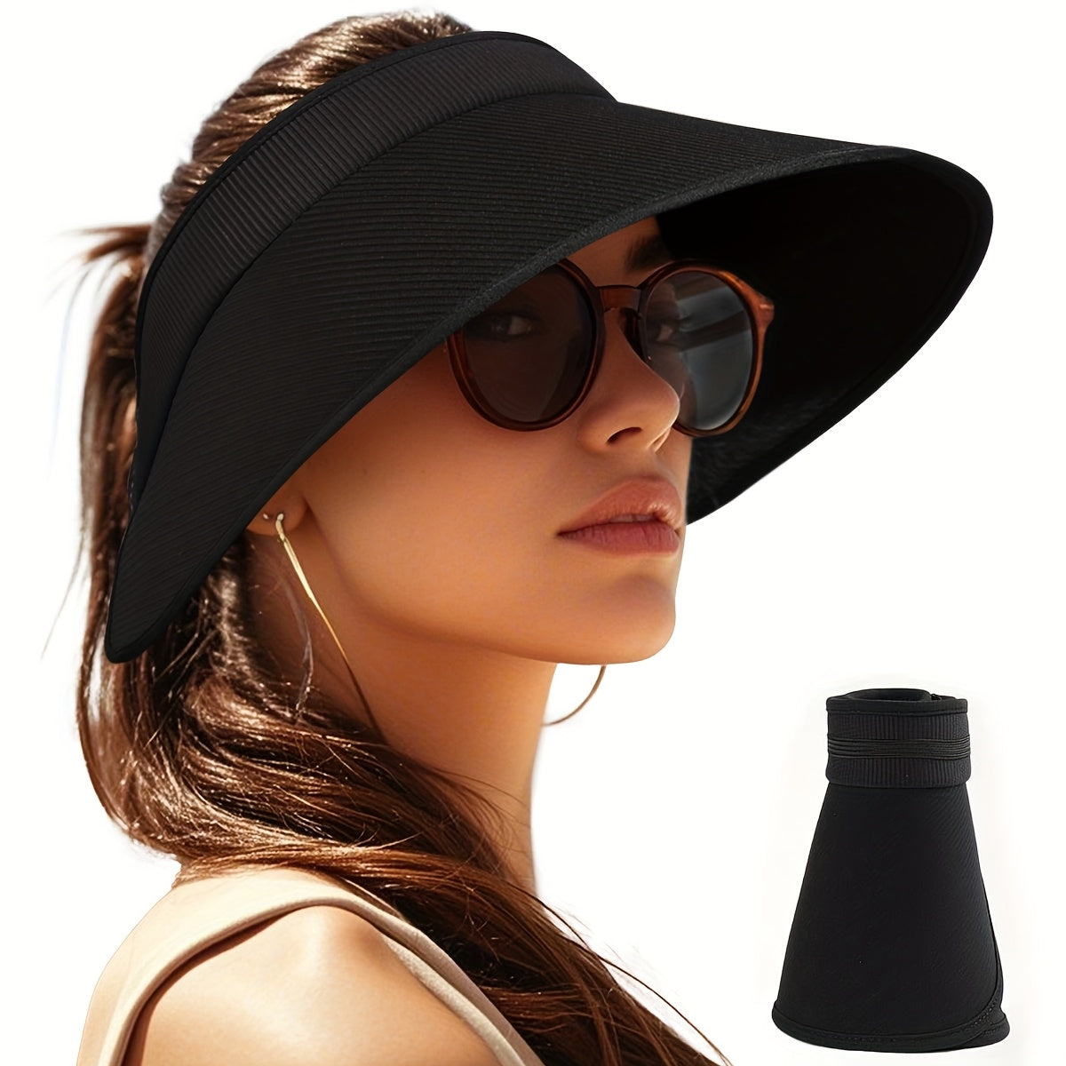 CAMPTRACE Women'S Wide Brim Sun Hat - Lightweight Breathable Beach Hat with Adjustable Strap, Black Visor for Outdoor Activities, Casual & Formal Events - Perfect Gift for Women, Travel Accessory, Classic Design, Durable Construction, Beach Accessories