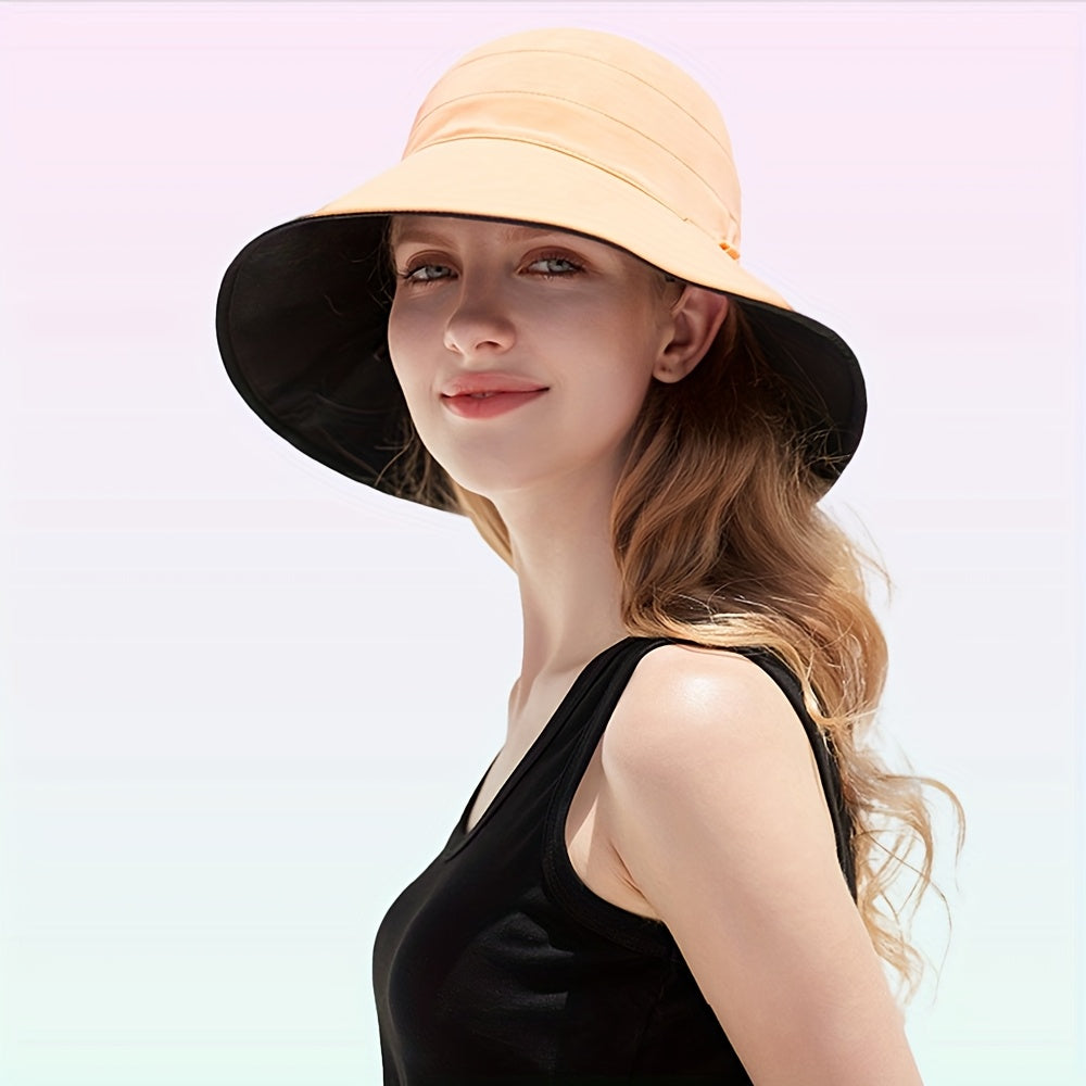 5pcs AOWUUC Women's Double-Sided Quick-Dry Fisherman Hats - Reversible Black & Beige, Lightweight Sun Protection with Adjustable Drawstring, Compact Foldable Design for Outdoor Camping, Beach, Hiking, Beach Hat | Casual Headwear | Durable Headgear