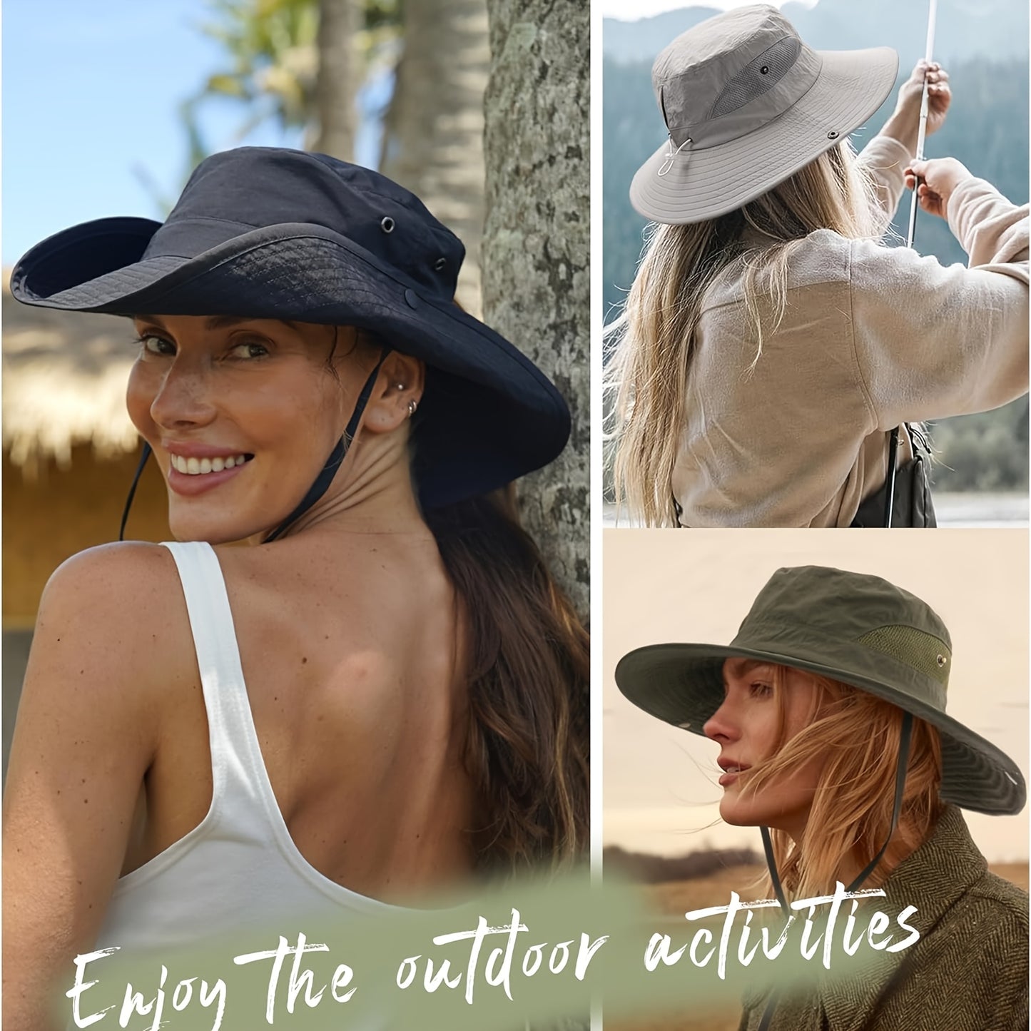 2pcs Women's Wide Brim Sun Hats with Ponytail Hole - Light Gray Breathable Mesh Bucket Hat for Beach, Hiking, Fishing & Outdoor Summer Sunshade, Foldable Design, Hat for, Beach Sunshade, Stylish Bucket Hat, Construction, Secure Fit Elastic