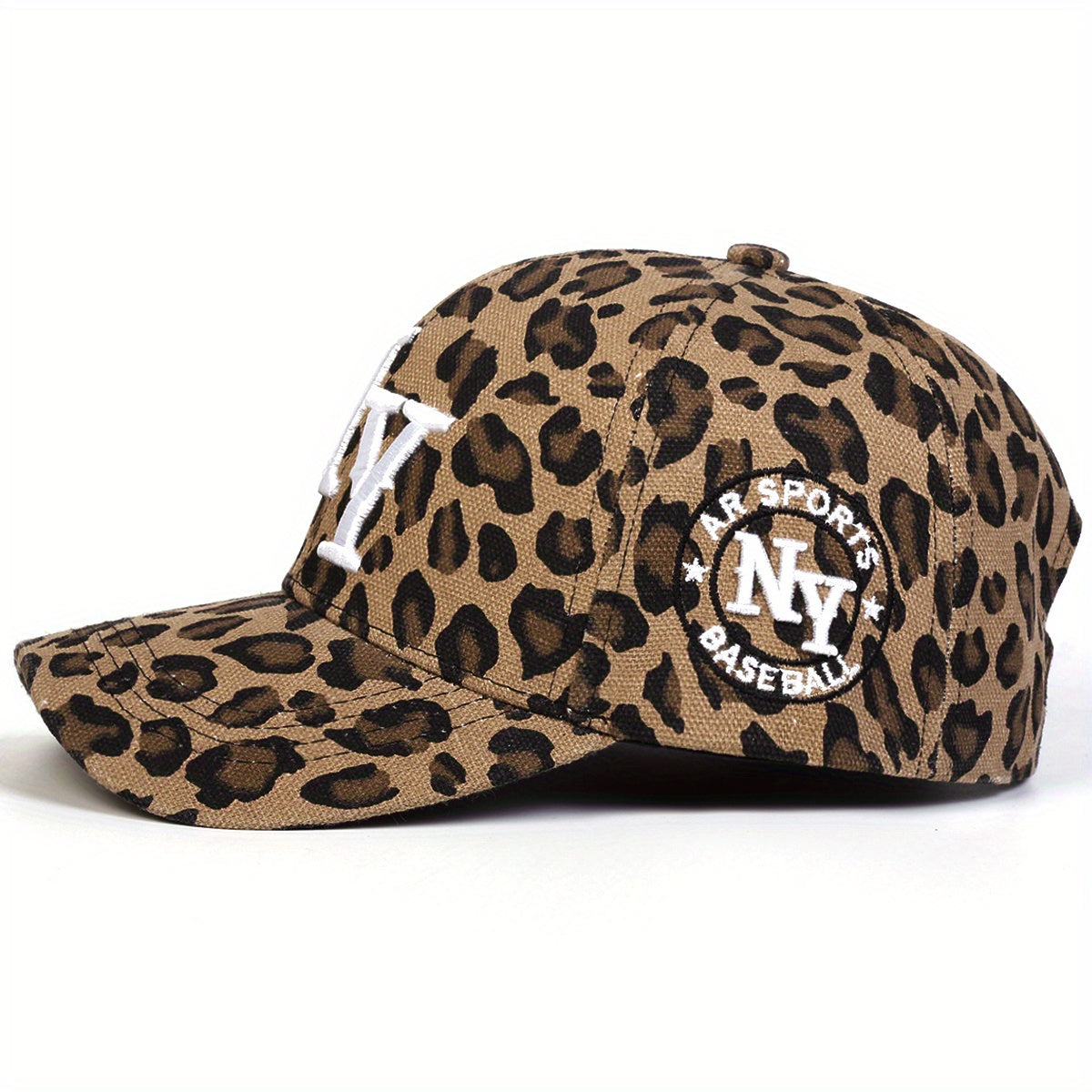 AR Women's NY Leopard Print Baseball Cap - Adjustable Sun Protection Hat with Snap Closure, Wide Brim for Outdoor Travel, Beach Parties & Casual Wear, Beach Party Accessory | Sporty Baseball Cap | Woven Cap, Beach Hat
