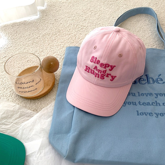 1pc Women's Colorful Letter Embroidered Baseball Cap - Adjustable, Moisture-Wicking Polyester Hat for Independence Day & Casual Attire, Korean Style with \