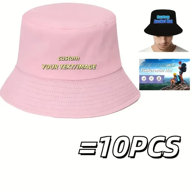 10pcs Custom Photo Bucket Hats - Unisex Adjustable Cap, Lightweight & Foldable Design for Beach, Travel, Outdoor Activities | Multi-Functional Fishing Hat