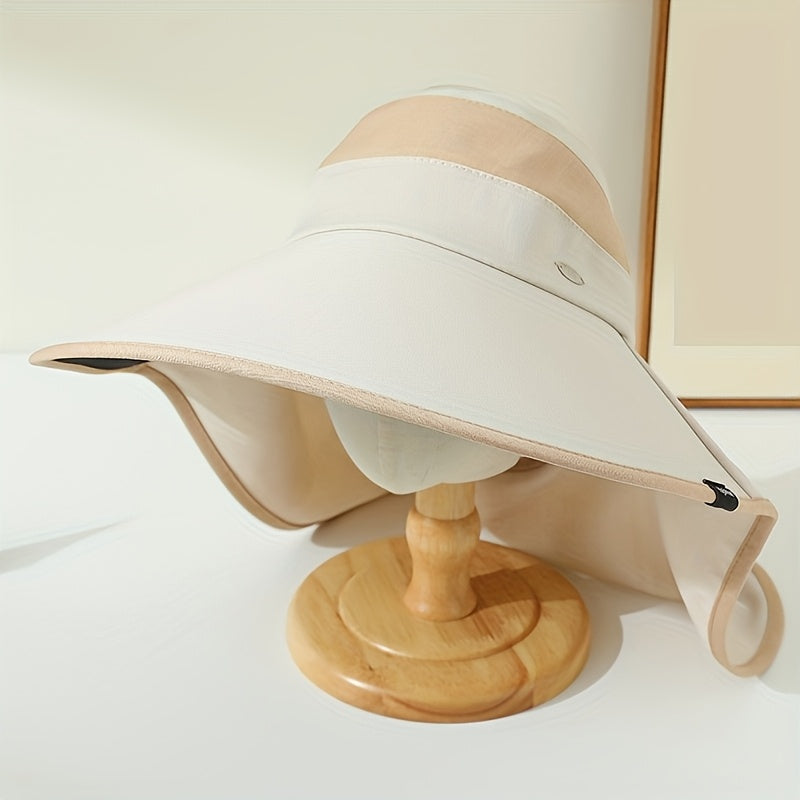 2pcs Women's Lightweight Breathable Sun Visor Hats - Wide Brim, Two-Tone Khaki & Cream, Foldable Design for Outdoor Activities, Camping, Travel, and Fishing