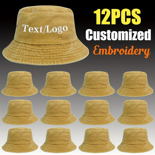12pcs of Bucket Hats, Featuring Custom Embroidered Patterns And Letters, Breathable And Lightweight, Available in Various Colors, Suitable for Both Men And Women, Stylish Design, Perfect for Mother'S Day Gifts.