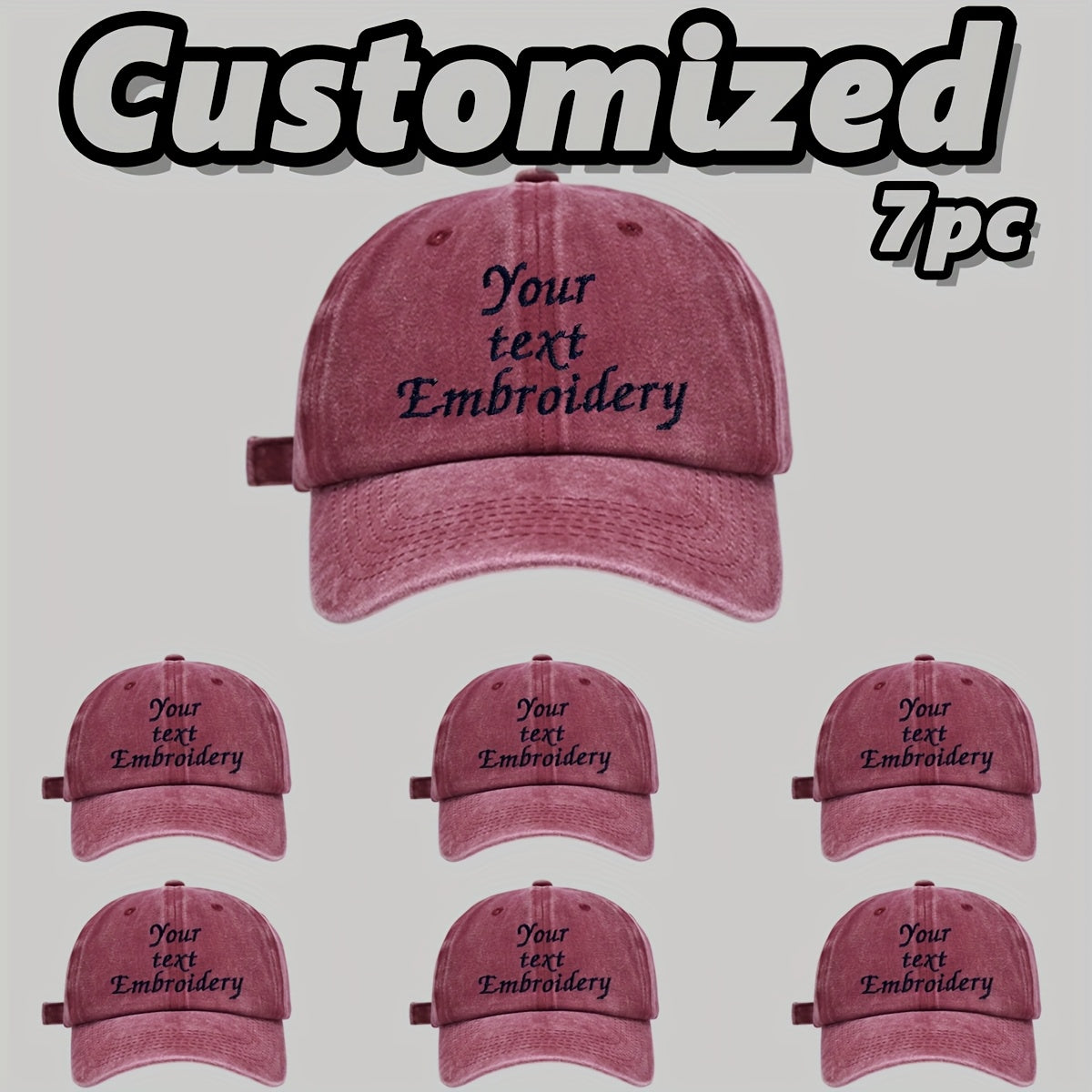 7pcs Customizable Baseball Caps with Embroidery - Adjustable, Breathable, Perfect for Parties, Camping & Weddings - Hand Wash or Dry Clean, Casual Wear Cap|Custom Embroidery Cap|Breathable Fabric Cap