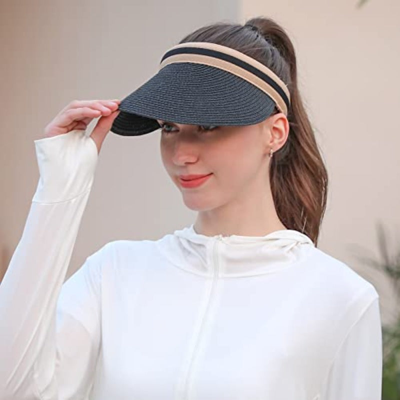 Women Summer Sun Hat Lady's Portable Beach Visor Bowknot Straw Hat,, Outdoor Hat, Chic Summer Accessory, Fashionable Headwear, Handcrafted Hat, Lightweight Material, Widebrimmed Hat, Women's Hat, Beachgoers, Summer Travelers