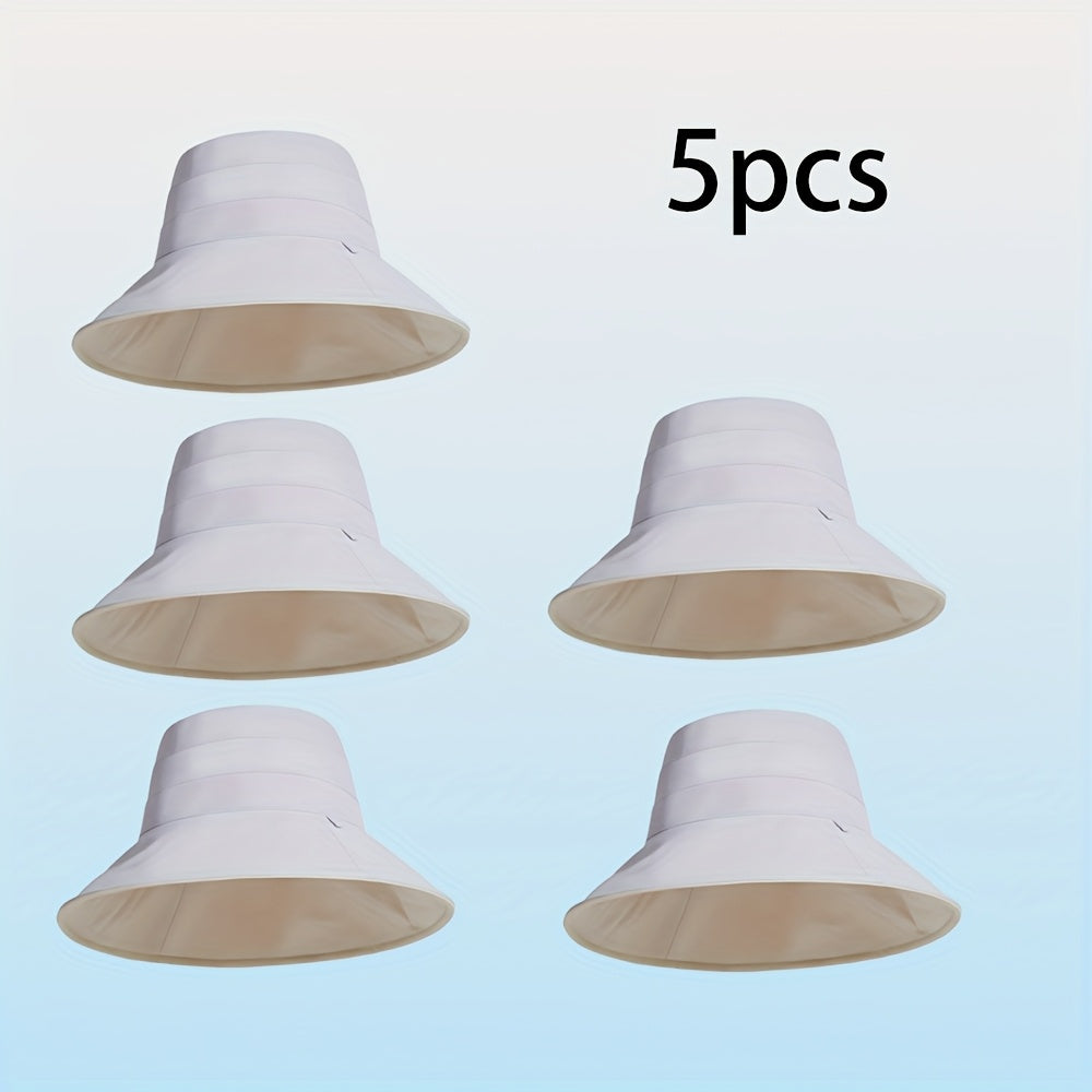5pcs AOWUUC Women's Double-Sided Quick-Dry Fisherman Hats - Reversible Black & Beige, Lightweight Sun Protection with Adjustable Drawstring, Compact Foldable Design for Outdoor Camping, Beach, Hiking, Beach Hat | Casual Headwear | Durable Headgear