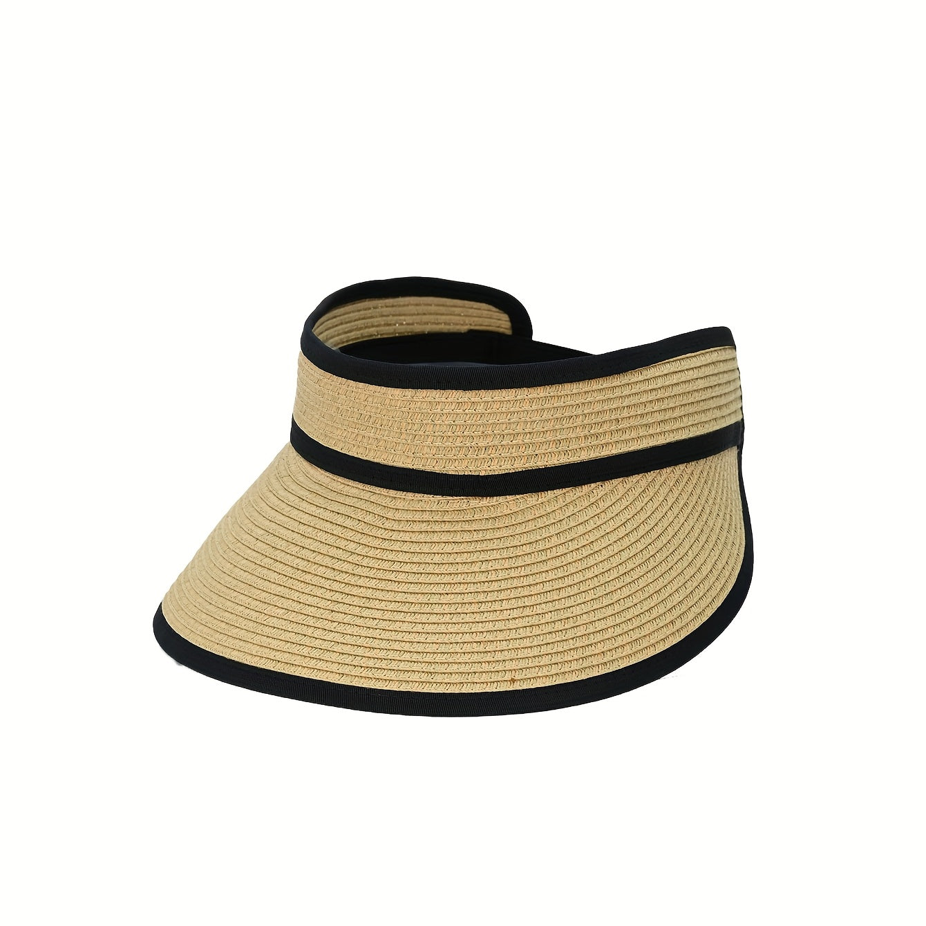 French Chic Adjustable Two-Tone Sun Hat - Lightweight Breathable Straw-Style Design with Hollow Top for Outdoor Travel, Camping, Beach & Picnics