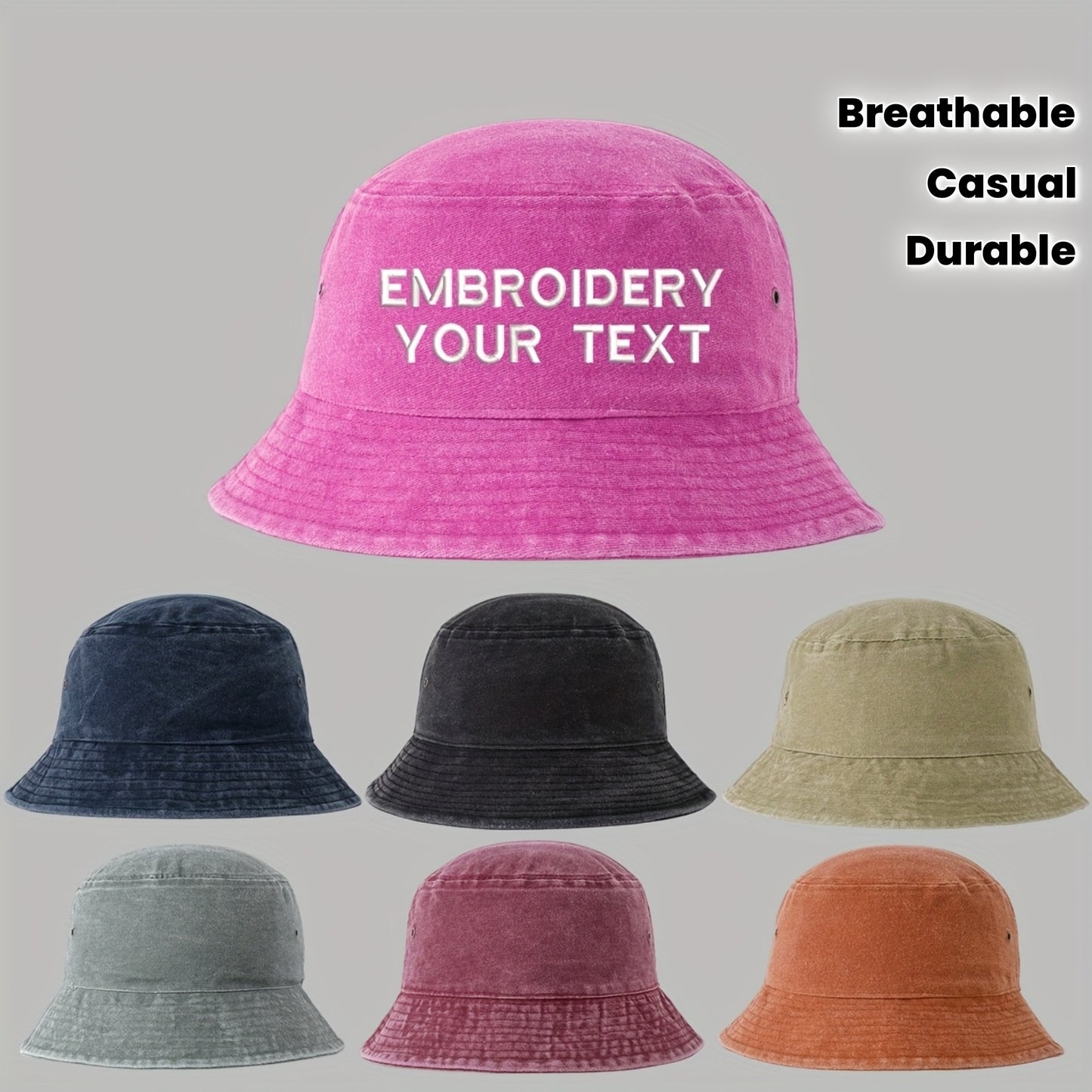 1pc Customizable Embroidered Bucket Hat - Breathable, Adjustable Fit for Outdoor Activities, Parties & Birthdays - Personalized Text Option, Black with White Lettering, Party Headwear, Casual Style, Durable Headgear