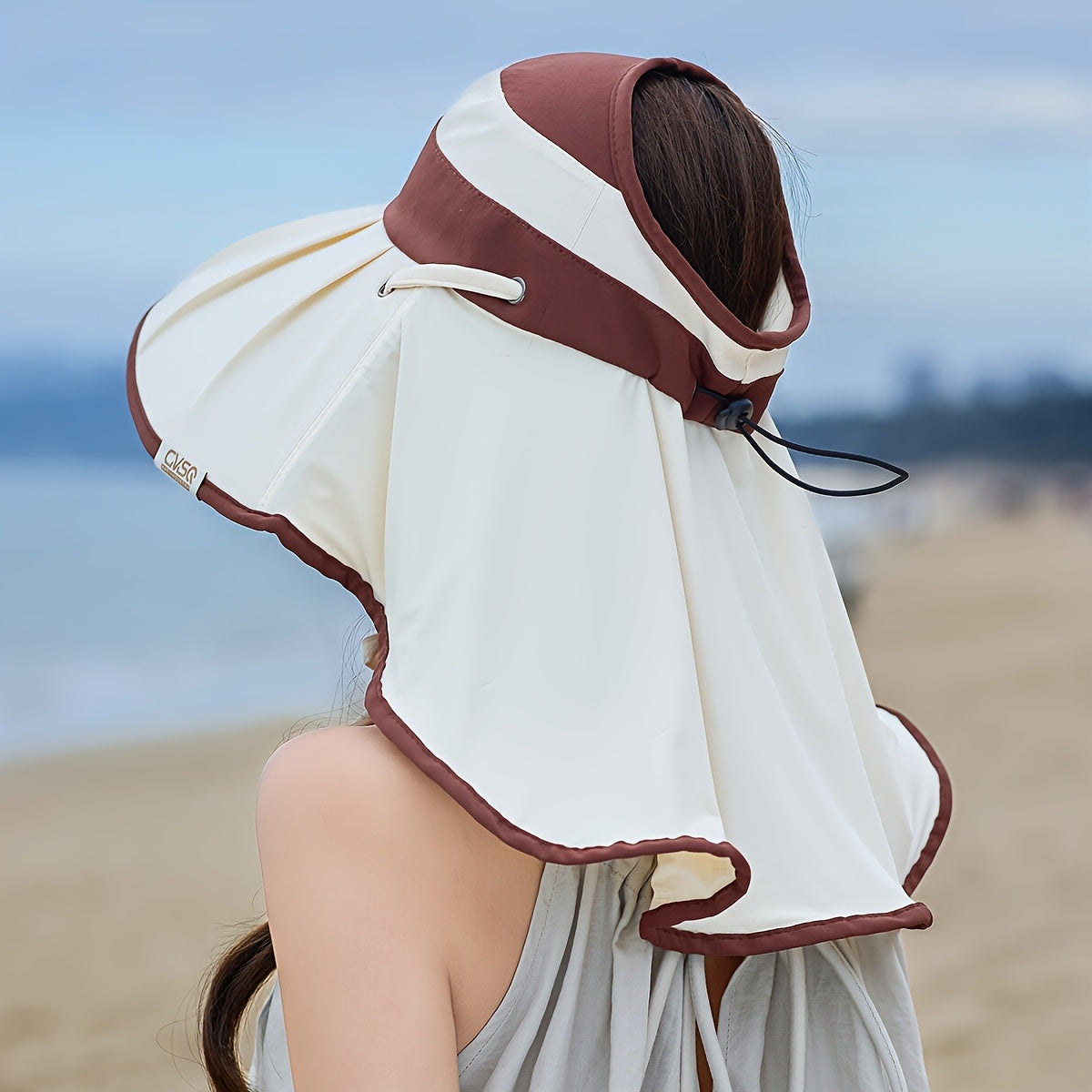 Women'S Stylish Sun Hat with Adjustable Drawstring - Lightweight, Breathable Polyester Visor Cap for Beach, Travel, and Casual Wear - Black and White Design, Wide Brim for Sun Protection, Travel Hat