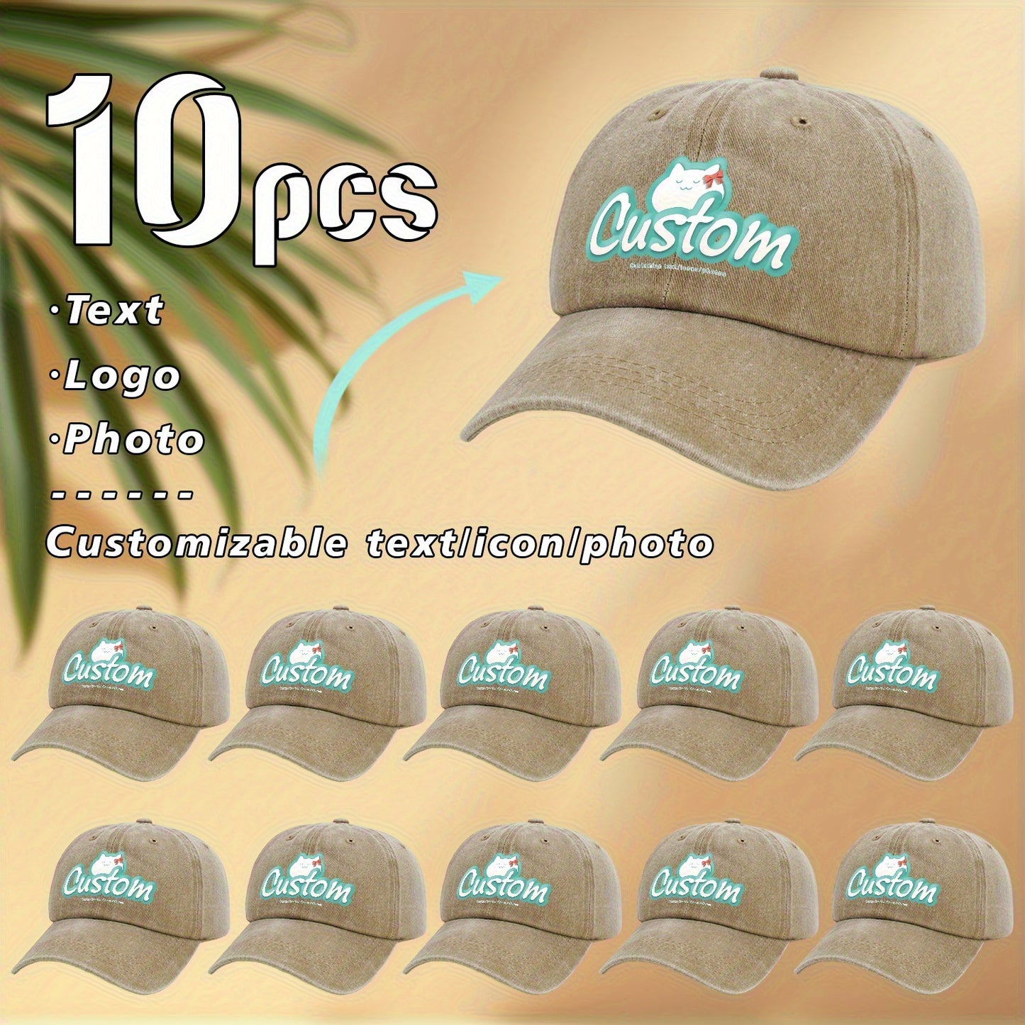 10pcs, Customizable Logo, Personalized Image Photo 10pcs Same Style Retro Fashion Baseball Caps, Customizable Private Patterns, Suitable for Company Team Building Logo or Event Party, Event Customization, Family Customization