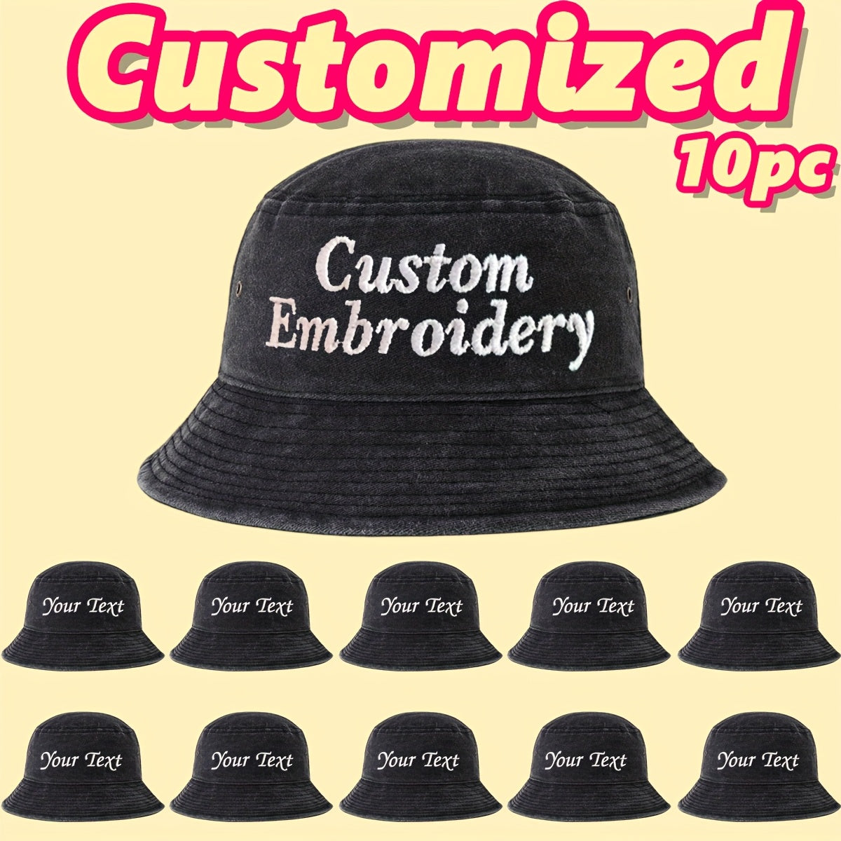 10pcs Customizable Bucket Hats with Embroidery - Soft Pink, Breathable Fabric, Adjustable Drawstring, Perfect for Parties, Camping & Weddings, Party Accessories, Fantasy Theme, Comfortable Fit