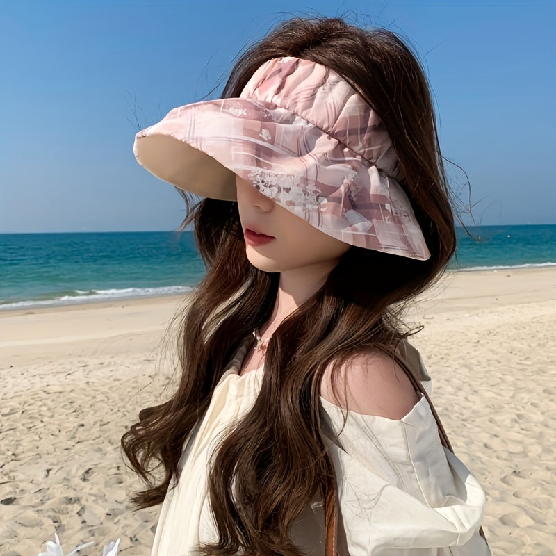 1pc 2025 Spring\u002FSummer New Printed Open-Top Sun Visor Hat Adjustable Fisherman Hat and Beauty Suitable for Beach Walking Vacation Trave