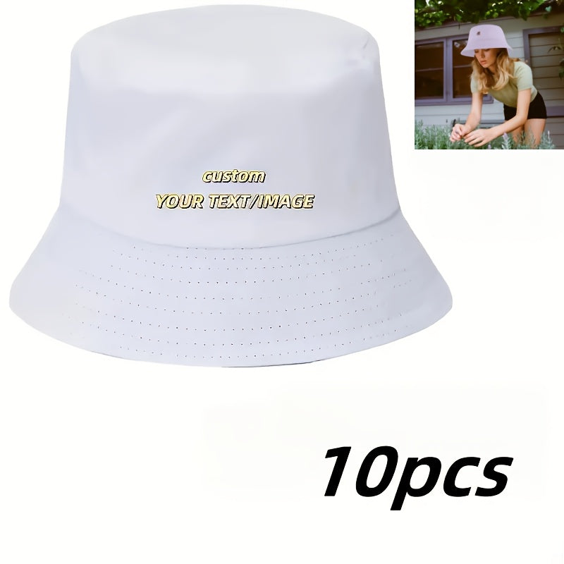 10pcs Custom Photo Bucket Hats - Unisex Adjustable Cap, Lightweight & Foldable Design for Beach, Travel, Outdoor Activities | Multi-Functional Fishing Hat