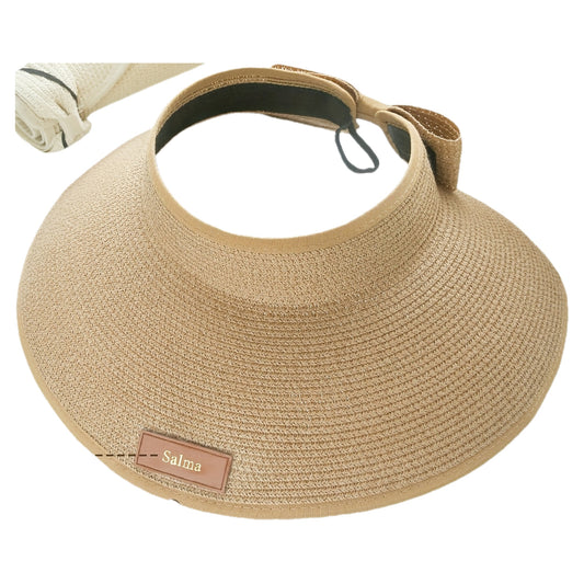 1pc Custom Name Women's Sun Hat - Personalized Golden Monogram Wide Brim Straw-Style Polyester Beach Hat, Foldable Packable Summer Visor with Snap Closure, Mother's Day Birthday Gift