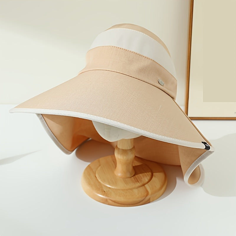 2pcs Women's Lightweight Breathable Sun Visor Hats - Wide Brim, Two-Tone Khaki & Cream, Foldable Design for Outdoor Activities, Camping, Travel, and Fishing
