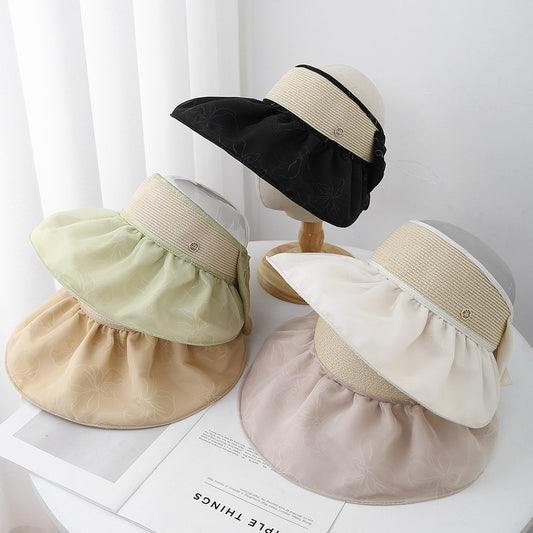 Elegant French-Inspired Visor Hats for Women - Lightweight, Wide-Brimmed Straw Caps with Ribbon Accents, Perfect for Summer, Beach, and Casual Attire, Beach Accessories | Stylish Headwear | Lightweight Hat