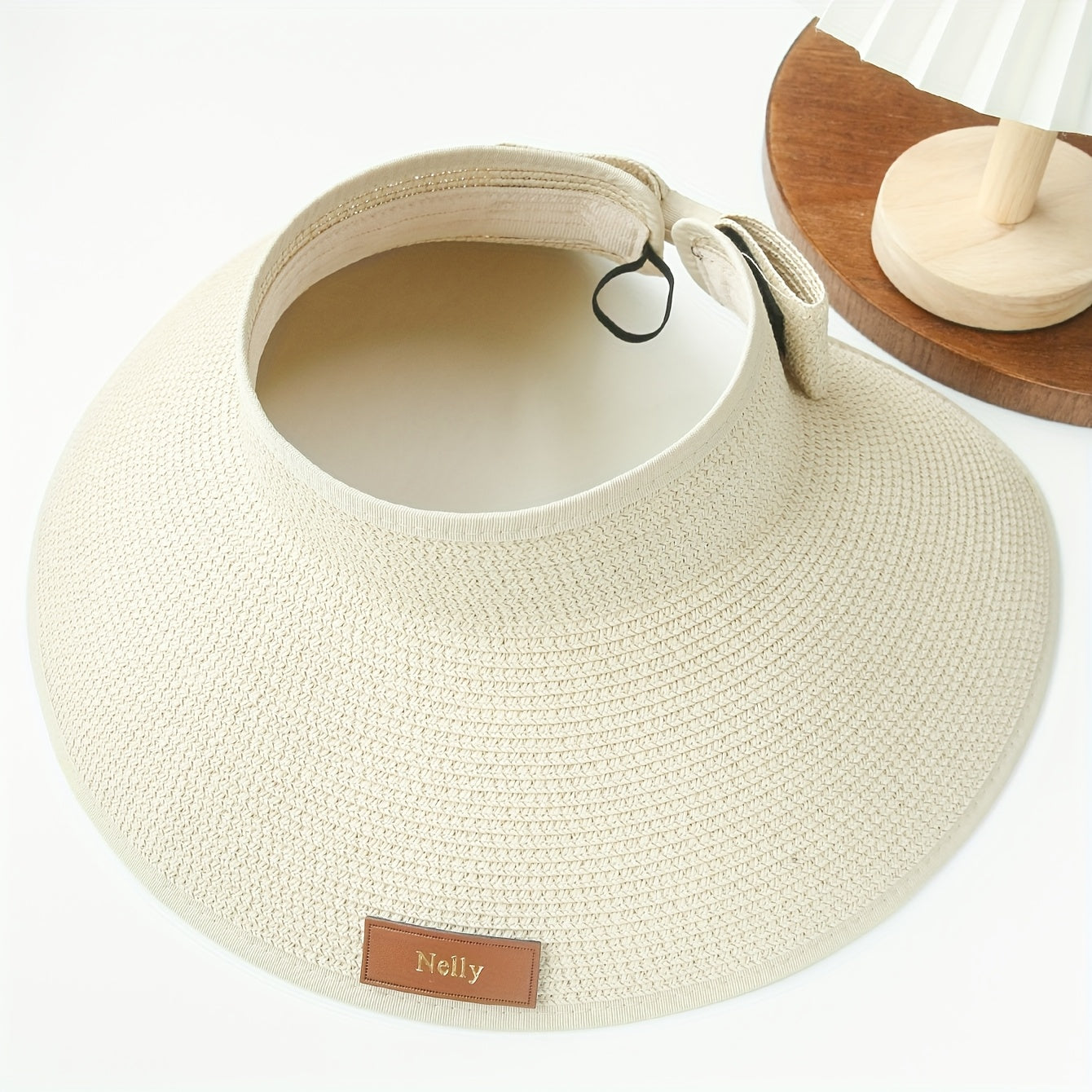 1pc Custom Name Women's Sun Hat - Personalized Golden Monogram Wide Brim Straw-Style Polyester Beach Hat, Foldable Packable Summer Visor with Snap Closure, Mother's Day Birthday Gift