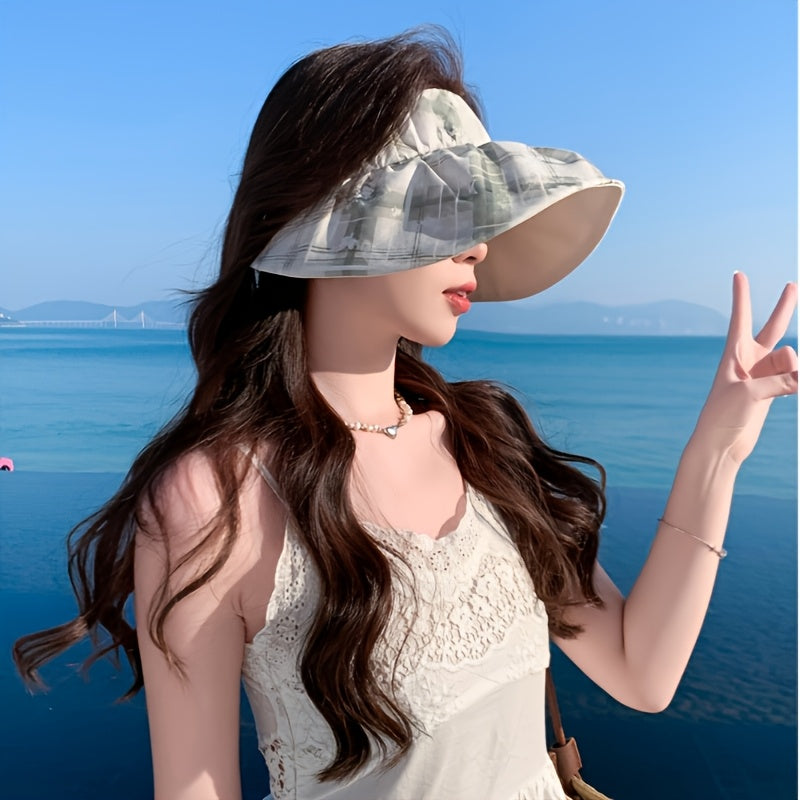 1pc 2025 Spring\u002FSummer New Printed Open-Top Sun Visor Hat Adjustable Fisherman Hat and Beauty Suitable for Beach Walking Vacation Trave