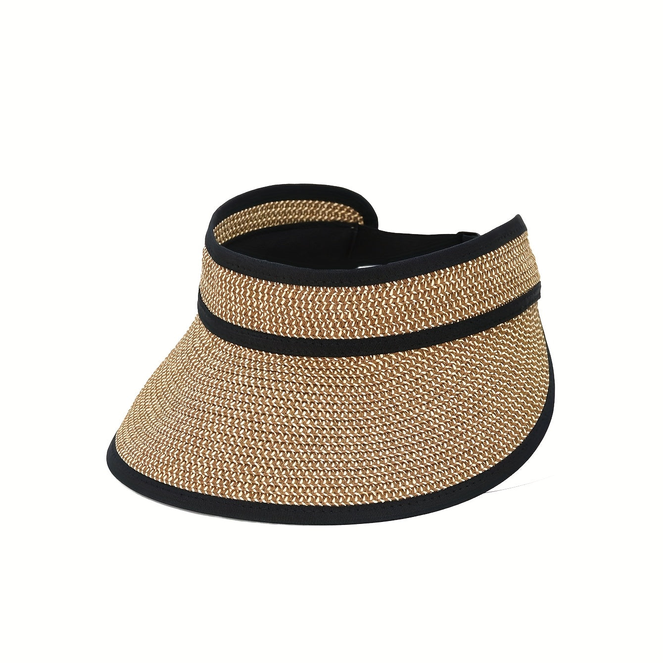 French Chic Adjustable Two-Tone Sun Hat - Lightweight Breathable Straw-Style Design with Hollow Top for Outdoor Travel, Camping, Beach & Picnics