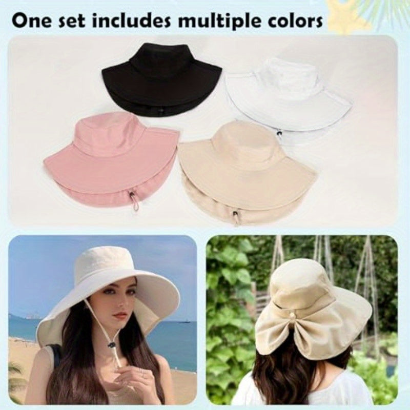 MULIMU 4 Pack Women's Hats Sun Hats Foldable Fishing Hat Women's Visors Wide Brim Sun Hat UV Sun Protection Caps Beach Camping Hiking Black