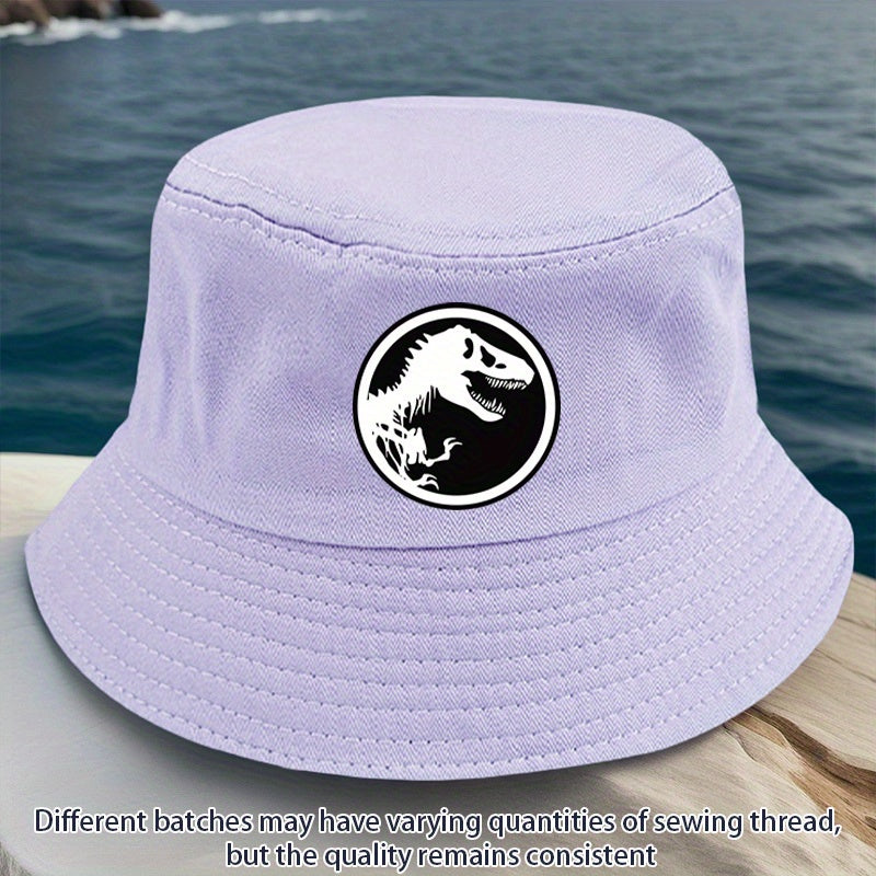 1pc Dinosaur Bone Print Bucket Hat, All-Season Lightweight Polyester Fisherman Cap with Toggle Closure, Machine Washable, Fitted Design - Multiple Colors Available