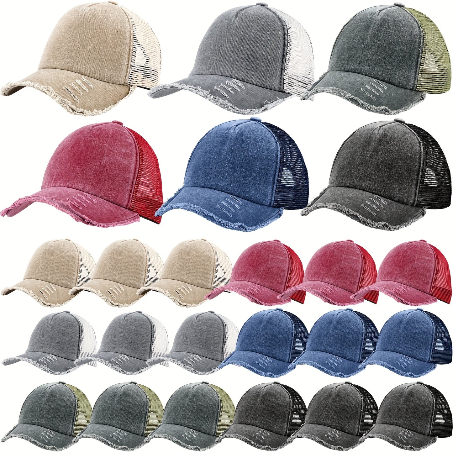 24 Top Vintage Mesh Baseball Cap Loose Pack Adjustable Dad Hat Suitable for Men and Women, Suitable for Golf, Truck, Fishing