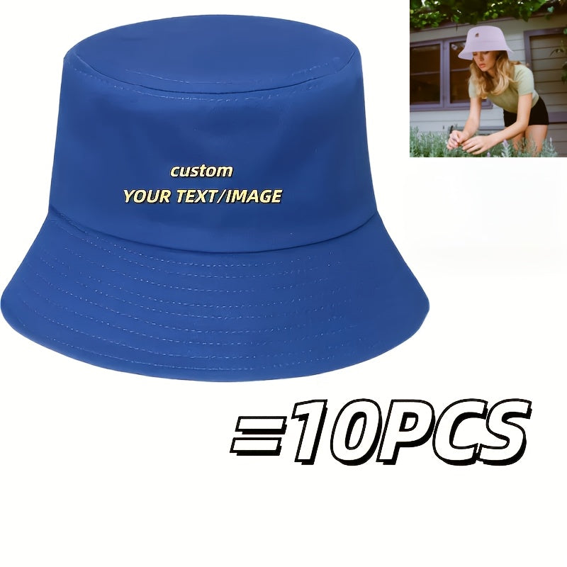 10pcs Custom Photo Bucket Hats - Unisex Adjustable Cap, Lightweight & Foldable Design for Beach, Travel, Outdoor Activities | Multi-Functional Fishing Hat