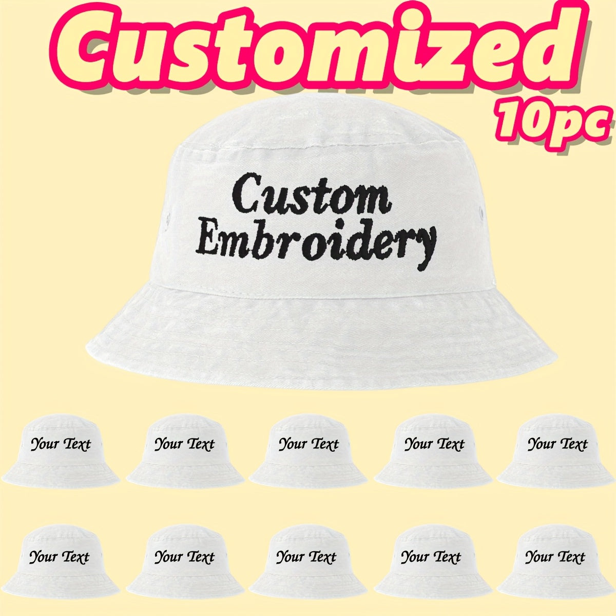 10pcs Customizable Bucket Hats with Embroidery - Soft Pink, Breathable Fabric, Adjustable Drawstring, Perfect for Parties, Camping & Weddings, Party Accessories, Fantasy Theme, Comfortable Fit