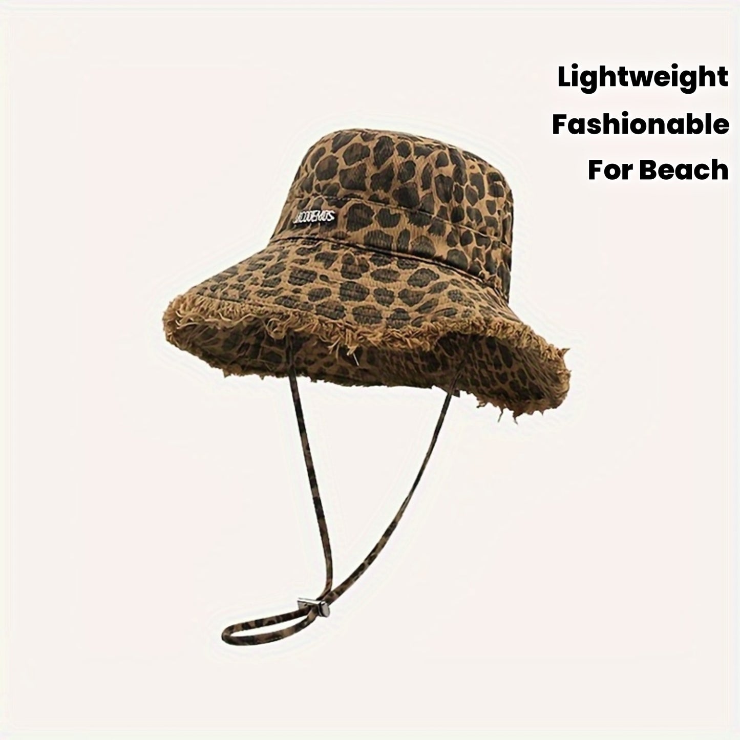 Women'S Lightweight Leopard Print Bucket Hat with Frayed Edge & Adjustable Strap - Wide Brim Sun Hat for Beach, Concerts, Casual Outings - Stylish Outdoor Accessory, Beach Hat