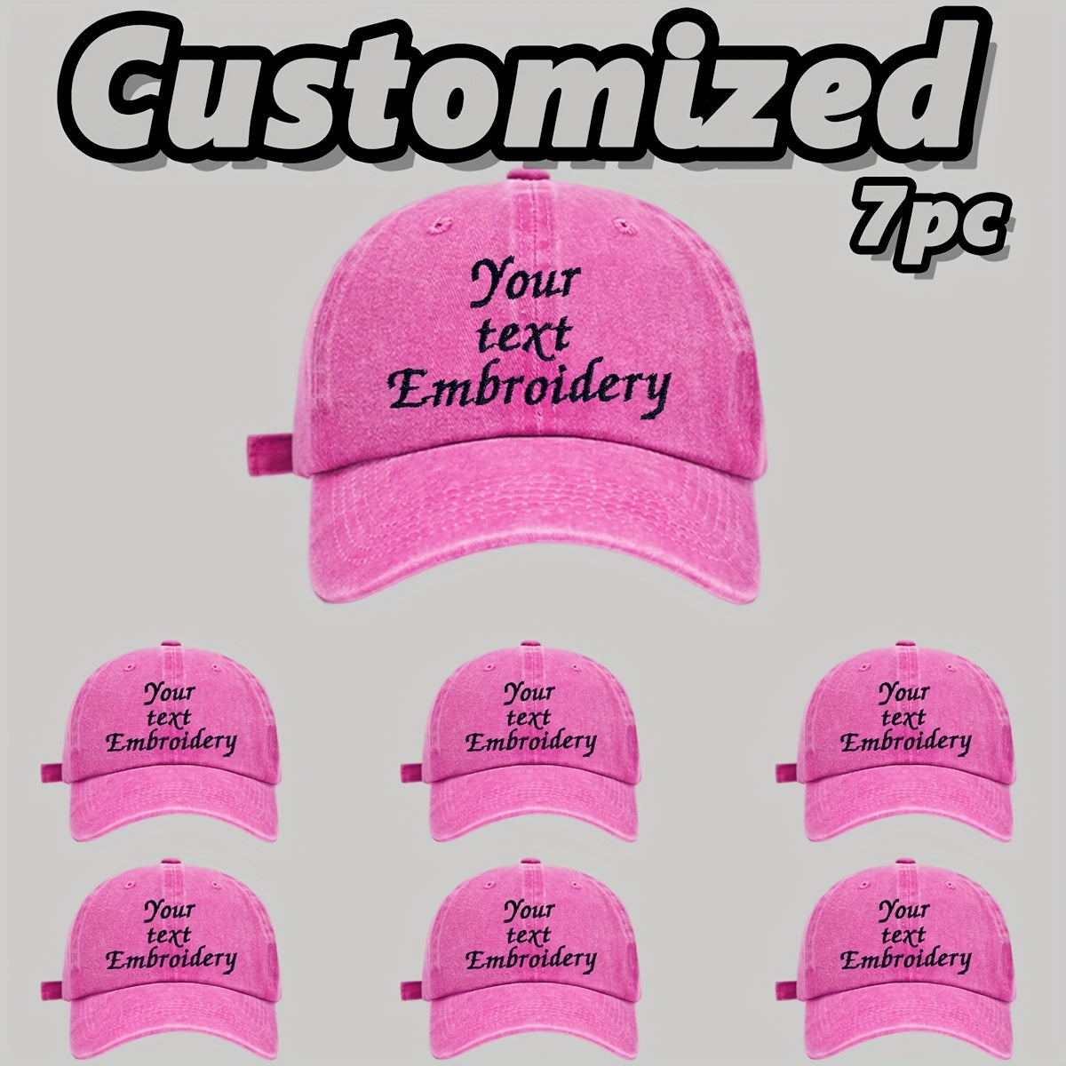 7pcs Customizable Baseball Caps with Embroidery - Adjustable, Breathable, Perfect for Parties, Camping & Weddings - Hand Wash or Dry Clean, Casual Wear Cap|Custom Embroidery Cap|Breathable Fabric Cap