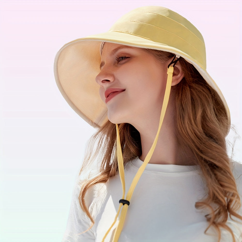 5pcs AOWUUC Women's Double-Sided Quick-Dry Fisherman Hats - Reversible Black & Beige, Lightweight Sun Protection with Adjustable Drawstring, Compact Foldable Design for Outdoor Camping, Beach, Hiking, Beach Hat | Casual Headwear | Durable Headgear
