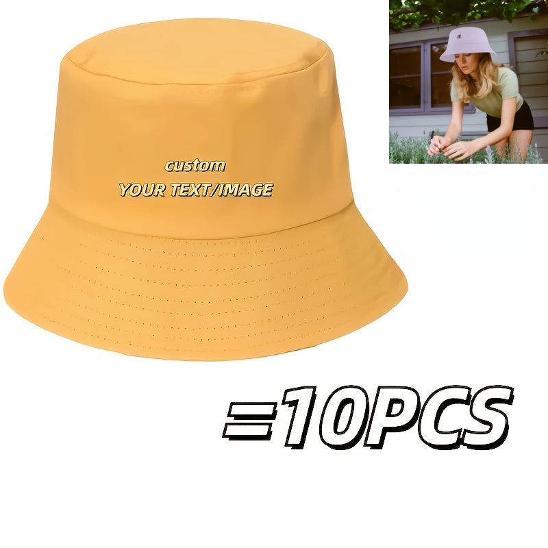 10pcs Custom Photo Bucket Hats - Unisex Adjustable Cap, Lightweight & Foldable Design for Beach, Travel, Outdoor Activities | Multi-Functional Fishing Hat