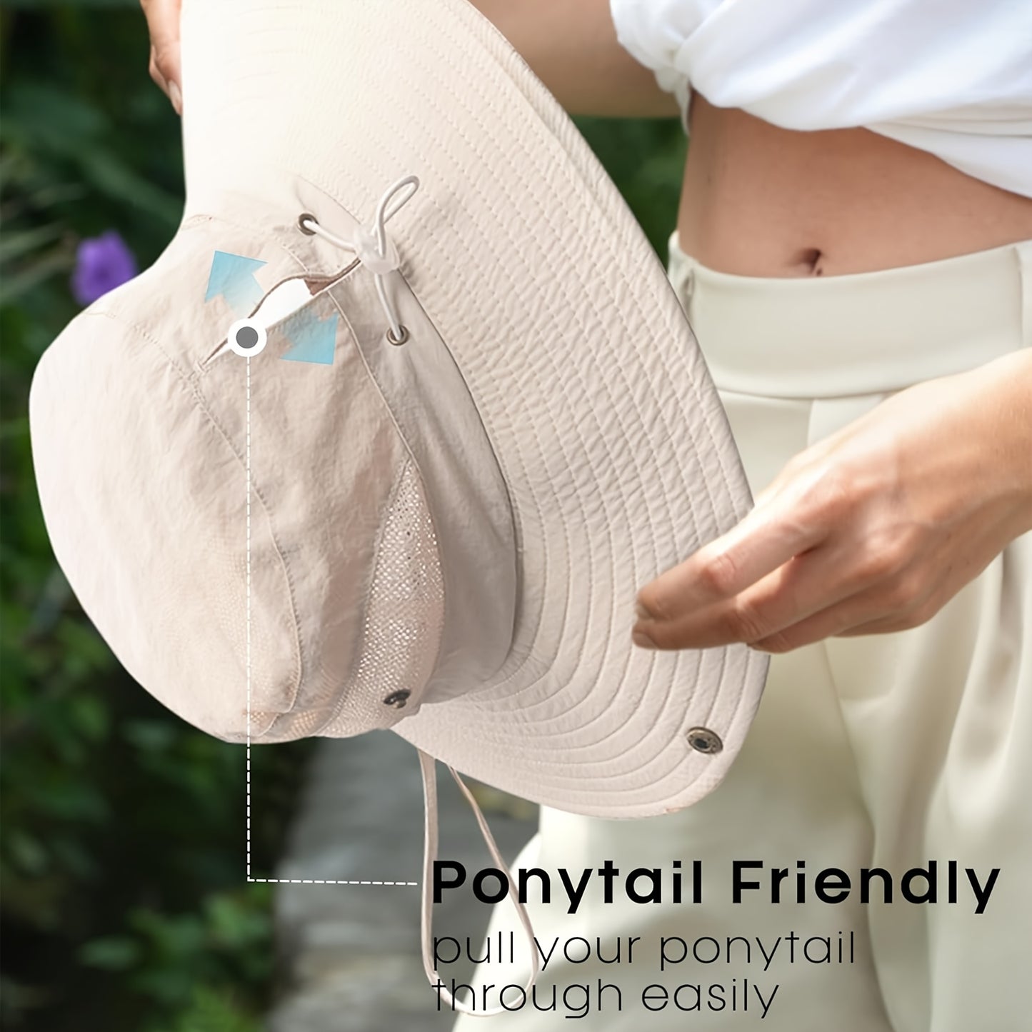 2pcs Women's Wide Brim Sun Hats with Ponytail Hole - Light Gray Breathable Mesh Bucket Hat for Beach, Hiking, Fishing & Outdoor Summer Sunshade, Foldable Design, Hat for, Beach Sunshade, Stylish Bucket Hat, Construction, Secure Fit Elastic
