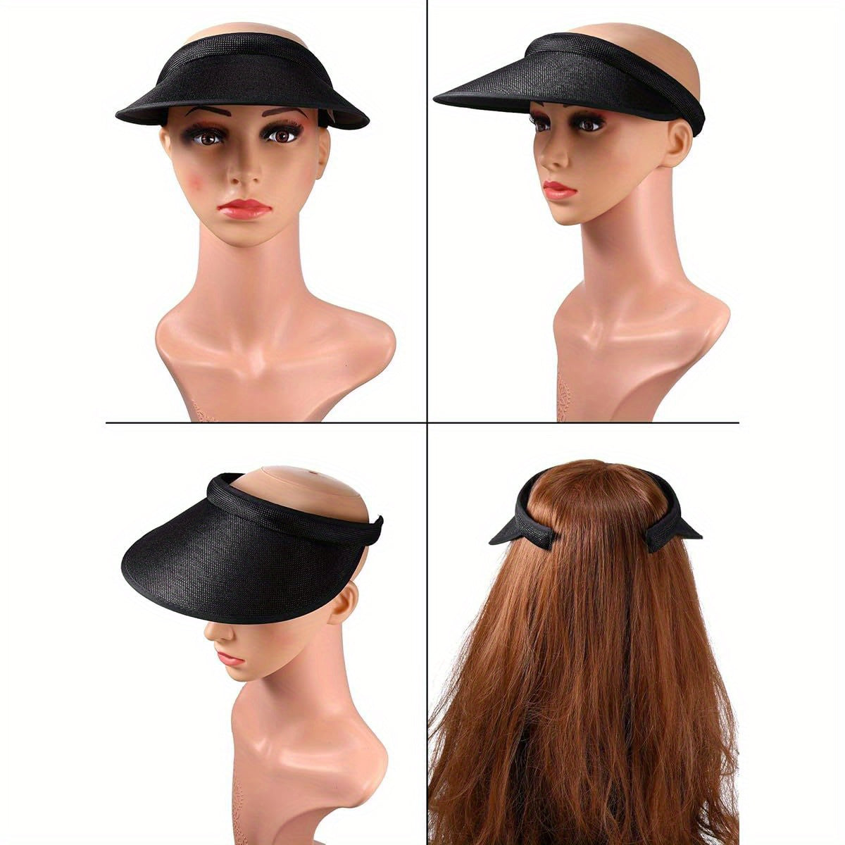 Syhood 3pcs Women's Adjustable Clip-On Sun Visor Hats - Wide Brim Summer Beach Golf Hats, Breathable Lightweight for Outdoor Activities & Bachelorette Parties (Black, Beige, White), Versatile Fashion Accessory, Comfortable Headwear