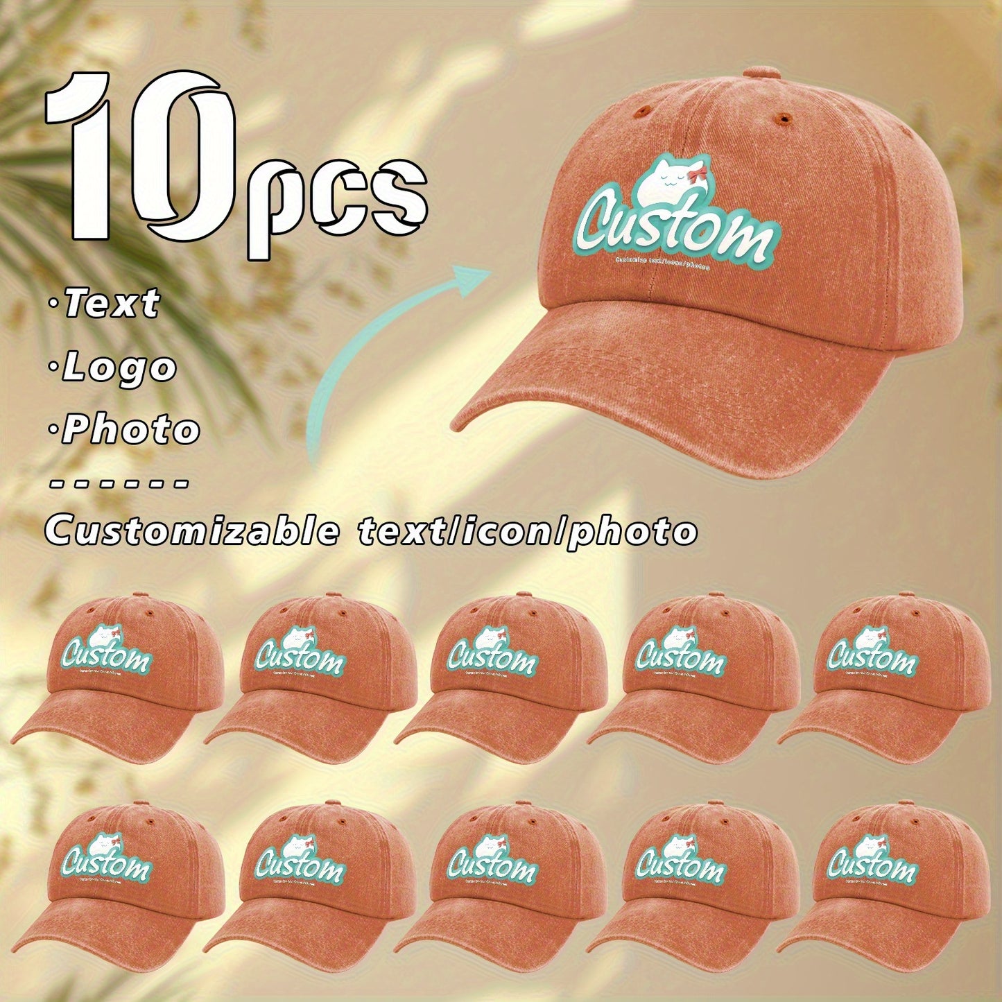 10pcs, Customizable Logo, Personalized Image Photo 10pcs Same Style Retro Fashion Baseball Caps, Customizable Private Patterns, Suitable for Company Team Building Logo or Event Party, Event Customization, Family Customization
