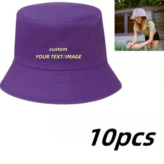 10pcs Custom Photo Bucket Hats - Unisex Adjustable Cap, Lightweight & Foldable Design for Beach, Travel, Outdoor Activities | Multi-Functional Fishing Hat