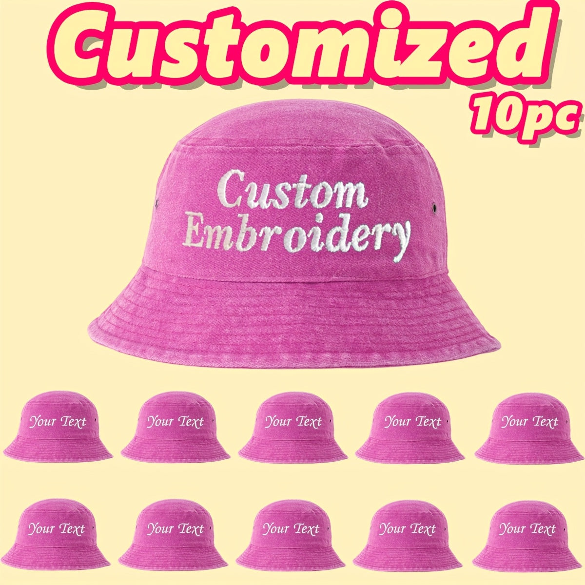 10pcs Customizable Bucket Hats with Embroidery - Soft Pink, Breathable Fabric, Adjustable Drawstring, Perfect for Parties, Camping & Weddings, Party Accessories, Fantasy Theme, Comfortable Fit