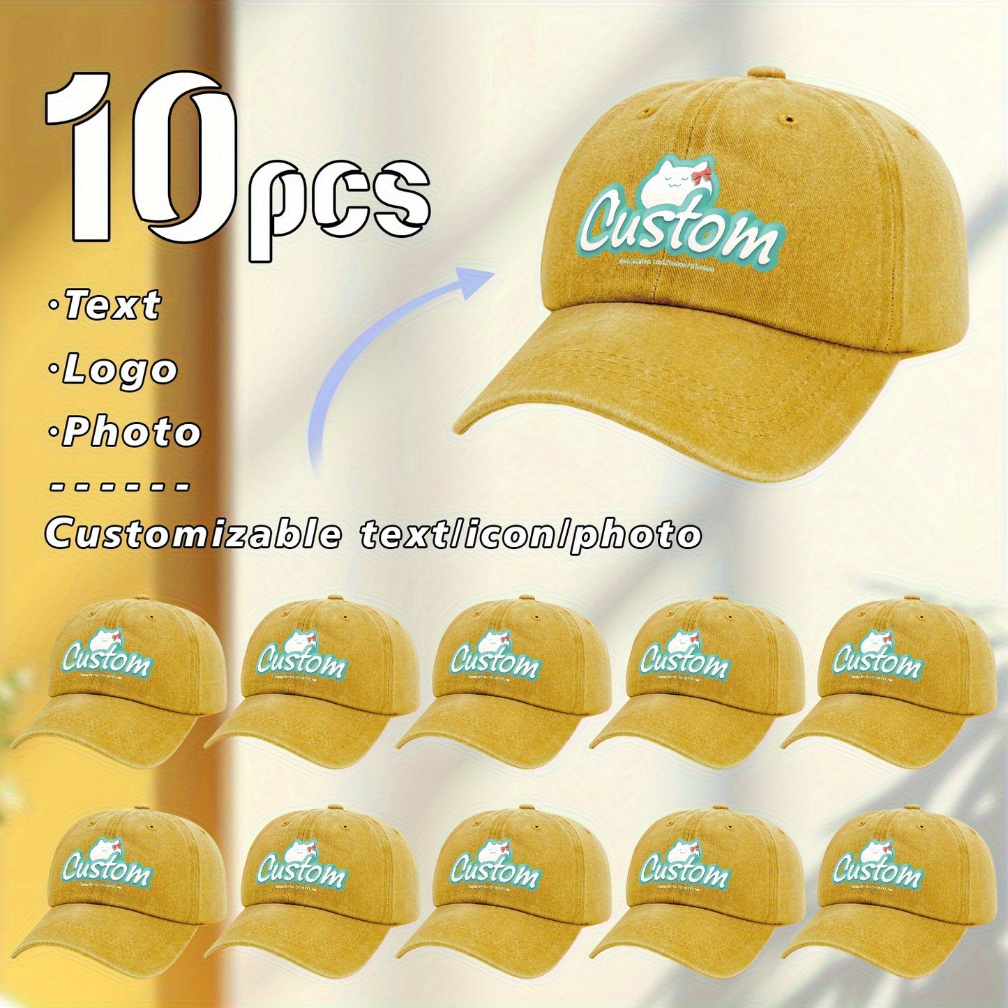 10pcs, Customizable Logo, Personalized Image Photo 10pcs Same Style Retro Fashion Baseball Caps, Customizable Private Patterns, Suitable for Company Team Building Logo or Event Party, Event Customization, Family Customization
