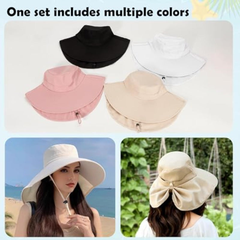 MULIMU 4 Pack Women's Hats Sun Hats Foldable Fishing Hat Women's Visors Wide Brim Sun Hat UV Sun Protection Caps Beach Camping Hiking Black