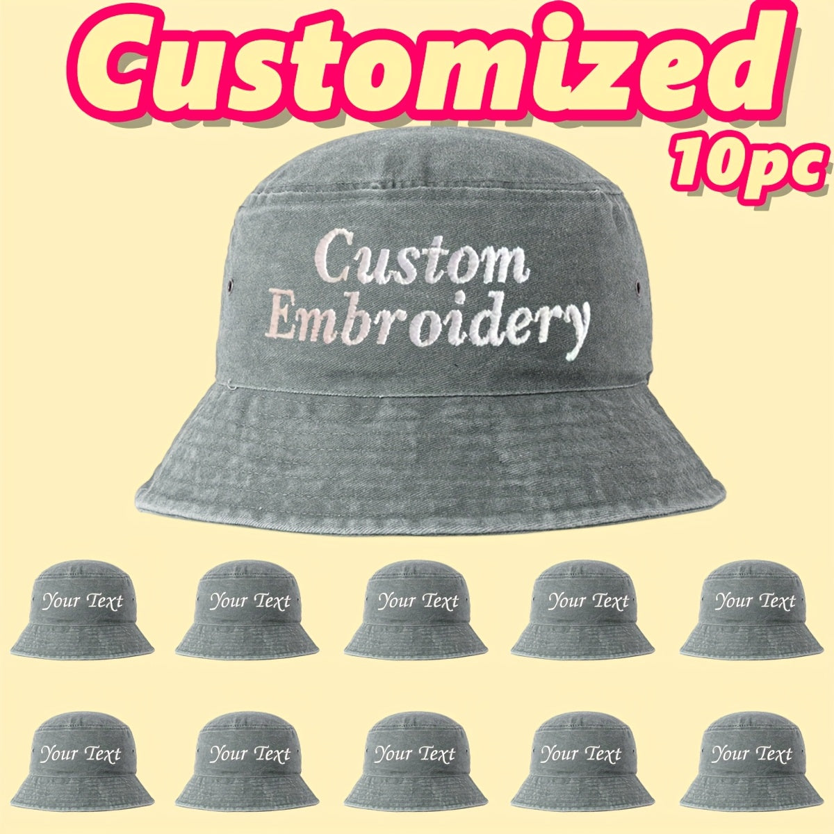 10pcs Customizable Bucket Hats with Embroidery - Soft Pink, Breathable Fabric, Adjustable Drawstring, Perfect for Parties, Camping & Weddings, Party Accessories, Fantasy Theme, Comfortable Fit