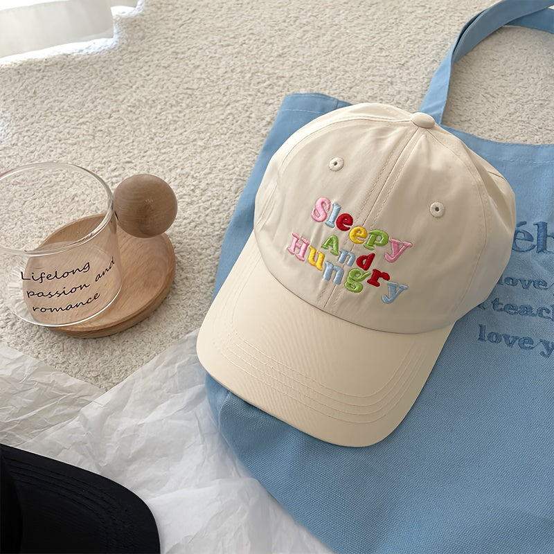 1pc Women's Colorful Letter Embroidered Baseball Cap - Adjustable, Moisture-Wicking Polyester Hat for Independence Day & Casual Attire, Korean Style with \
