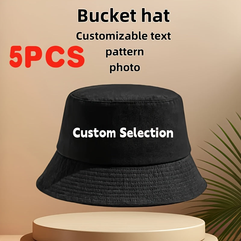 5pcs Customizable Men'S Bucket Hats - Personalized Design, Comfortable & Durable, Perfect for Outdoor Activities, Adjustable Fit, Breathable Fabric, Hand Wash Only, Outdoor Accessories | Adjustable Bucket Hat | Durable Hat