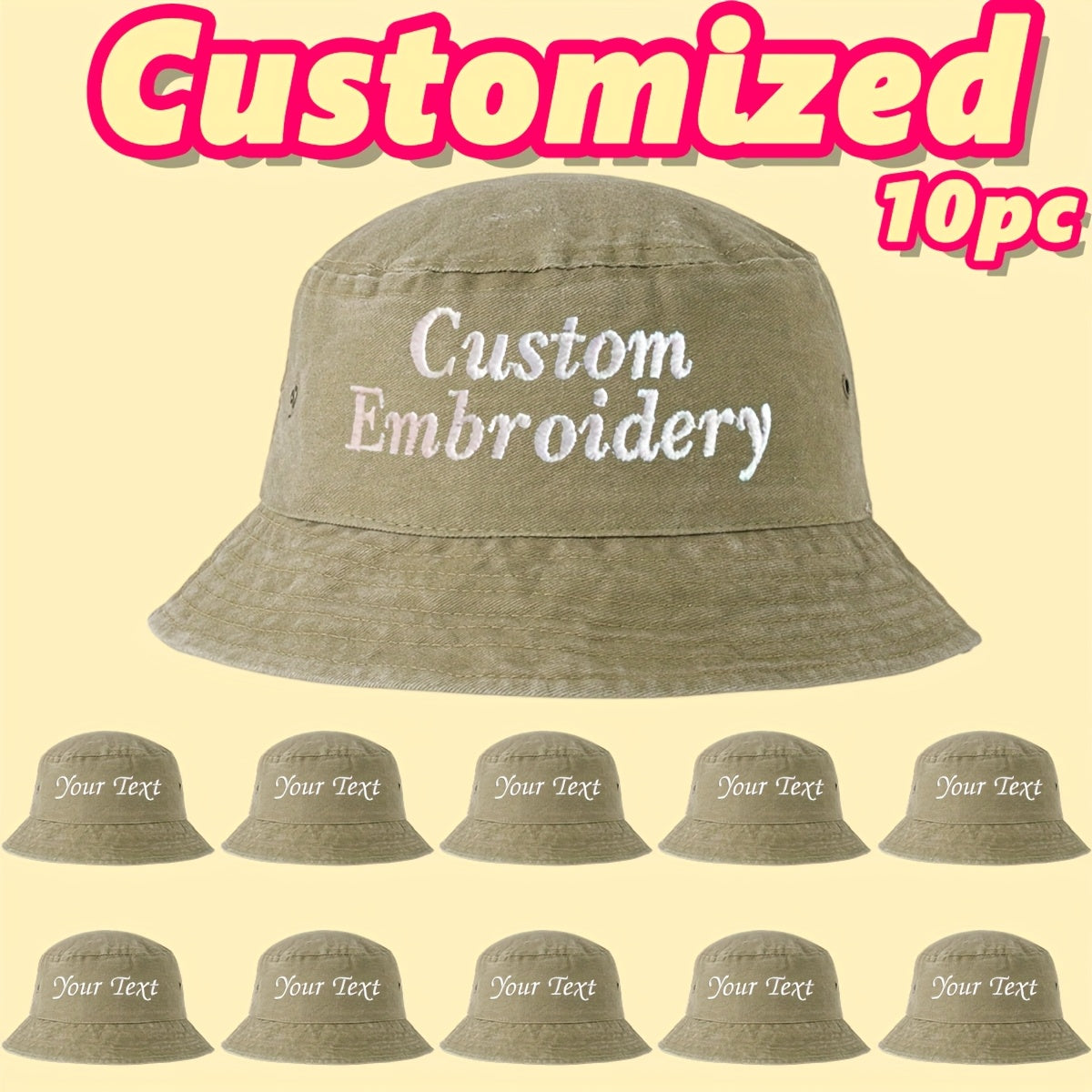 10pcs Customizable Bucket Hats with Embroidery - Soft Pink, Breathable Fabric, Adjustable Drawstring, Perfect for Parties, Camping & Weddings, Party Accessories, Fantasy Theme, Comfortable Fit
