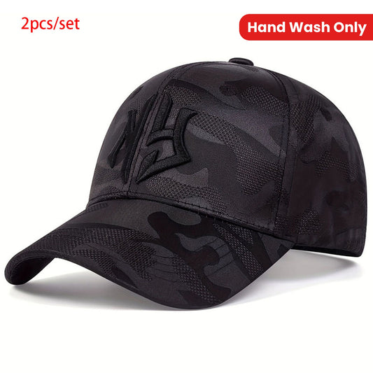 2pcs AR Brand NG Letter Embroidered Camouflage Baseball Caps, Lightweight Polyester, Adjustable Outdoor Sport Sunscreen Hats, All-Season Woven Leisure Caps, Hand Wash Only, for Travel, Beach & Tourism