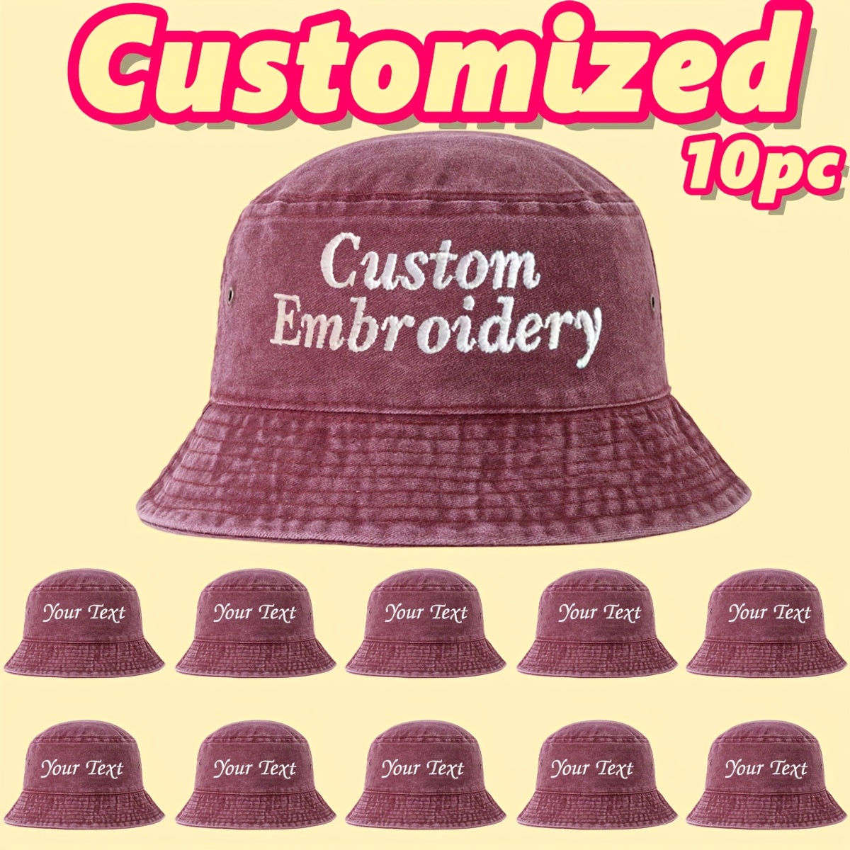 10pcs Customizable Bucket Hats with Embroidery - Soft Pink, Breathable Fabric, Adjustable Drawstring, Perfect for Parties, Camping & Weddings, Party Accessories, Fantasy Theme, Comfortable Fit