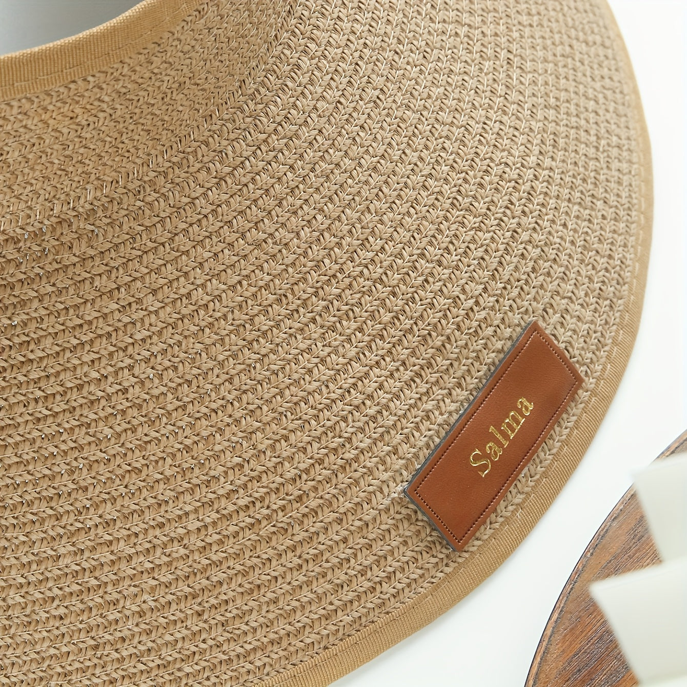 1pc Custom Name Women's Sun Hat - Personalized Golden Monogram Wide Brim Straw-Style Polyester Beach Hat, Foldable Packable Summer Visor with Snap Closure, Mother's Day Birthday Gift