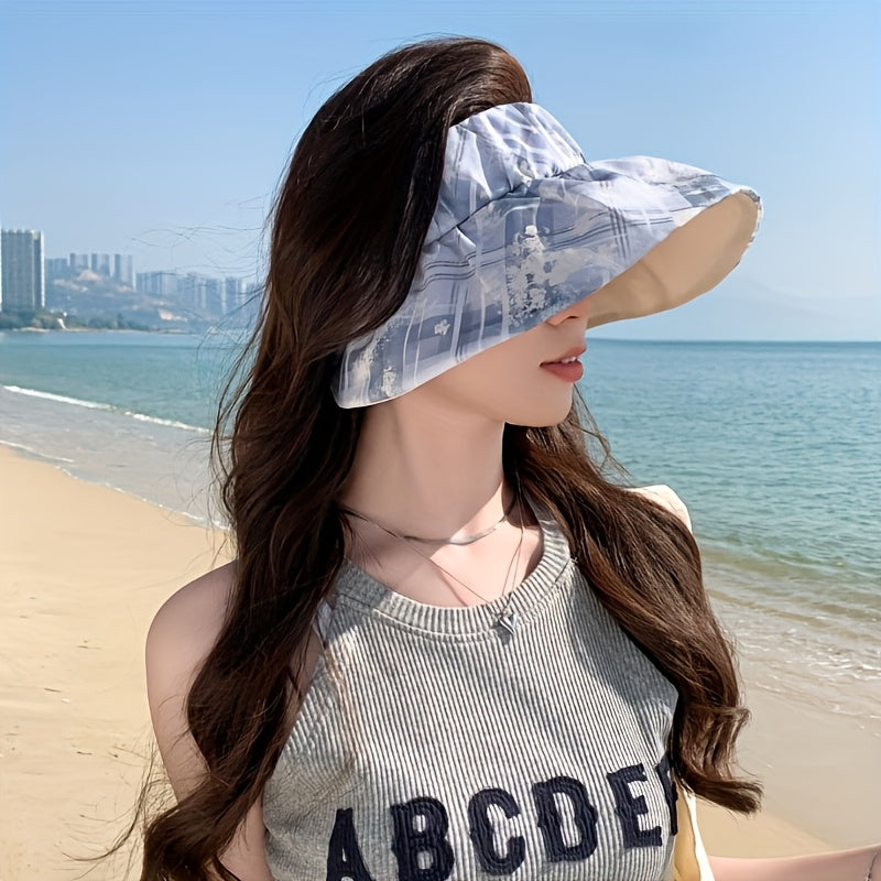 1pc 2025 Spring\u002FSummer New Printed Open-Top Sun Visor Hat Adjustable Fisherman Hat and Beauty Suitable for Beach Walking Vacation Trave