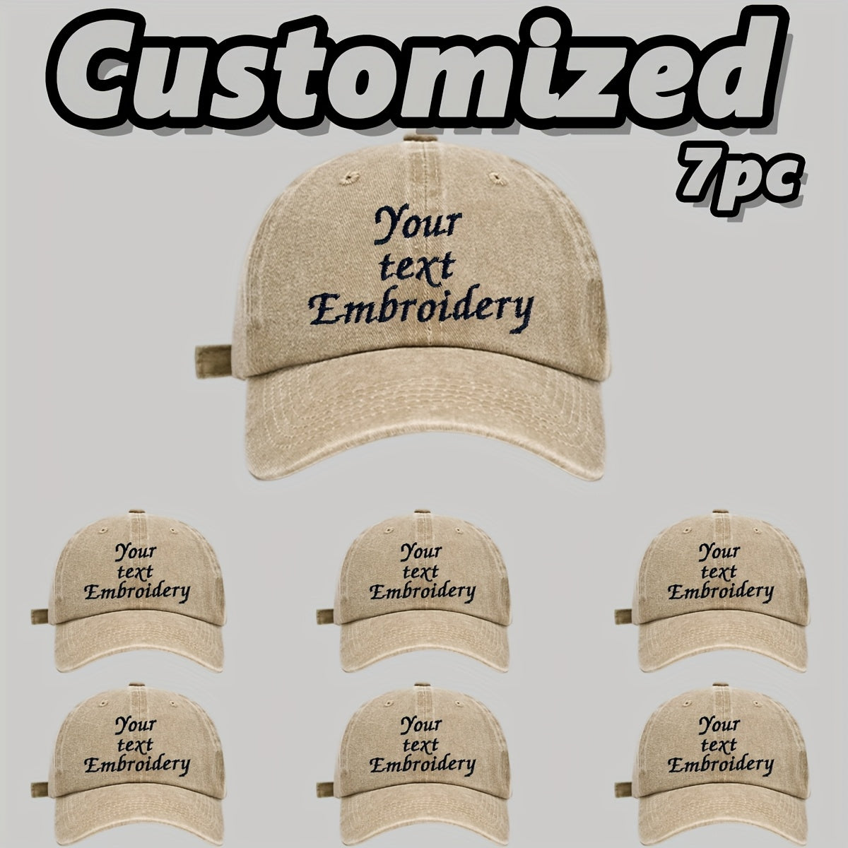 7pcs Customizable Baseball Caps with Embroidery - Adjustable, Breathable, Perfect for Parties, Camping & Weddings - Hand Wash or Dry Clean, Casual Wear Cap|Custom Embroidery Cap|Breathable Fabric Cap
