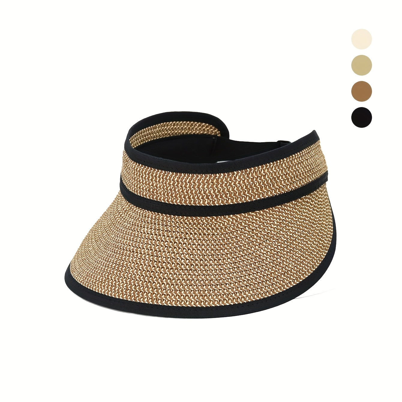 French Chic Adjustable Two-Tone Sun Hat - Lightweight Breathable Straw-Style Design with Hollow Top for Outdoor Travel, Camping, Beach & Picnics